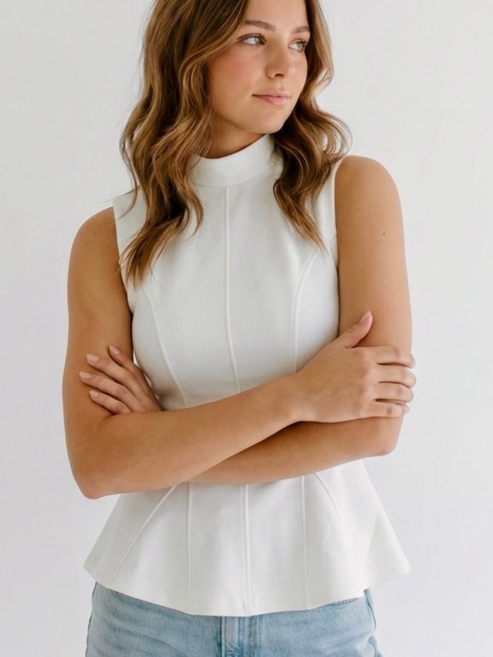 Zara Soft Cream Flair Sleeveless Top Size Small✨